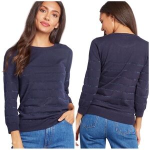 Modcloth Charter School Navy Metallic Stripe Crewneck Sweater Size Large